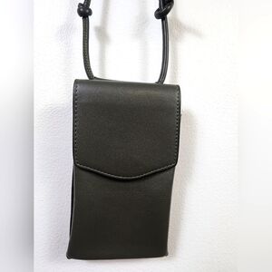 A New Day Women's Black Greenish Leather Crossbody Phone Credit Card Bag